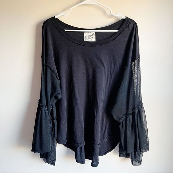 Free People Witchy Grunge Black Mesh Bell Sleeve Still Got It Blouse Oversized - Picture 2 of 7